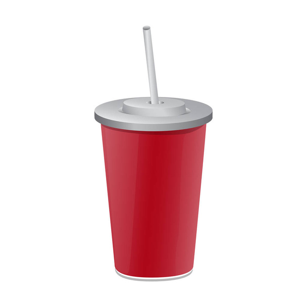 Red paper cup template for soda or cold beverage with drinking straw, isolated on white background. Packaging collection. Vector illustration - Vector, Image