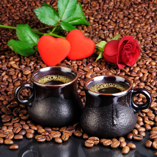 Kahve, kalp, gül - Fotoğraf, Görsel