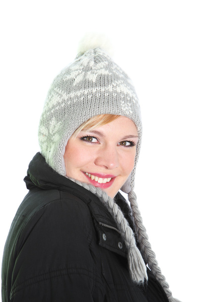 Cute woman in knitted winter cap Cute woman in knitted winter cap - Fotografie, Obrázek