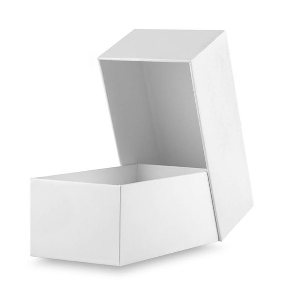 Boîte en carton blanc ouvert tourné à un angle
 - Photo, image