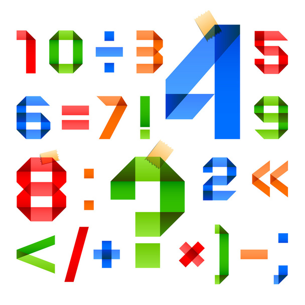 Font folded from colored paper - Arabic numerals - Vettoriali, immagini