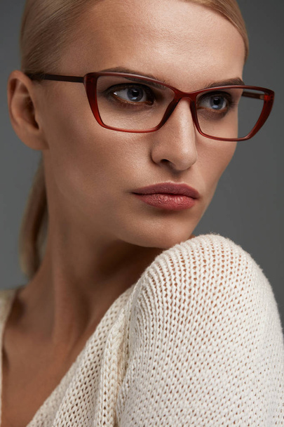 Woman In Fashion Glasses. Beautiful Female In Stylish Eyeglasses - Photo, Image