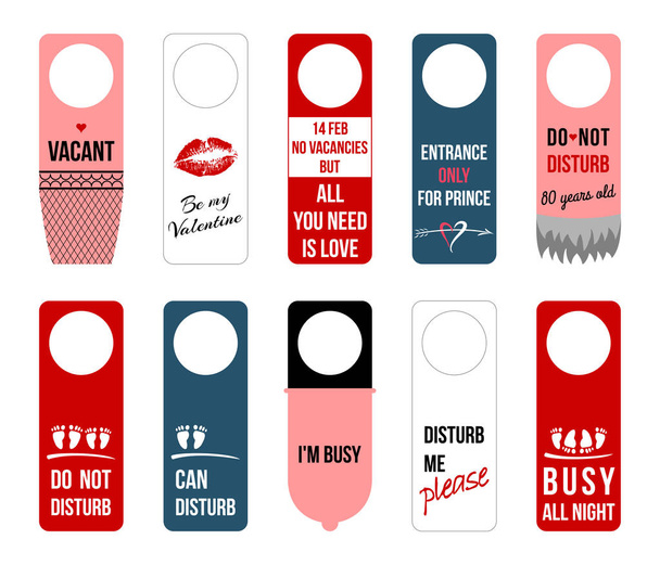 Set of cute funny notes on door, st. Valentine's day - Vector, Image