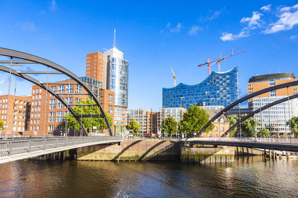 Speicherstadt district with Elbphilharmonie building in Hamburg - Photo, image