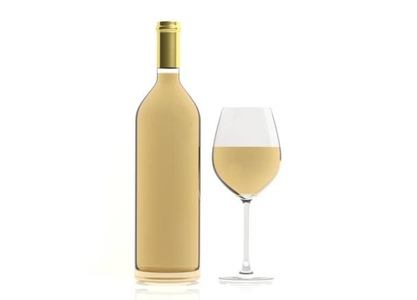 3d verre de vin rendu et bouteille sur fond blanc
 - Photo, image