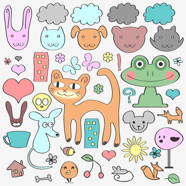 Various elements animals and nature. Cute babyish style - Διάνυσμα, εικόνα