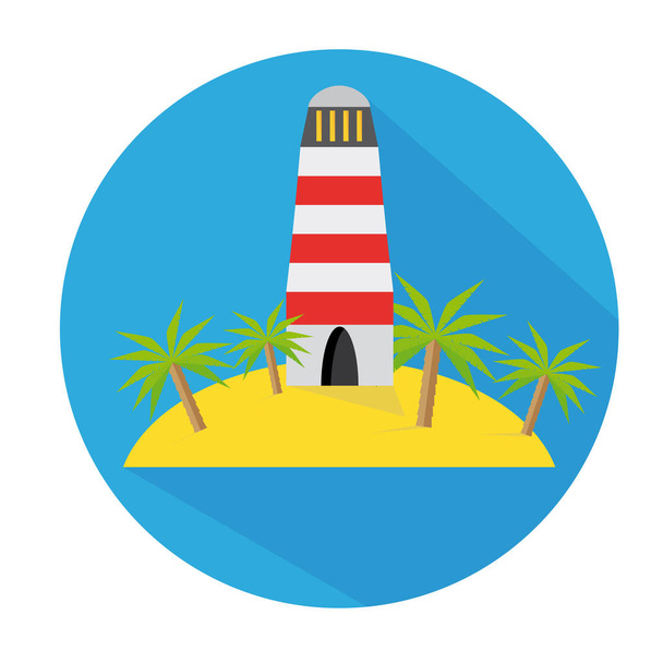 Phare plat d'icône avec l'ombre longue de palmier et d'île pour le voyage
 - Vecteur, image