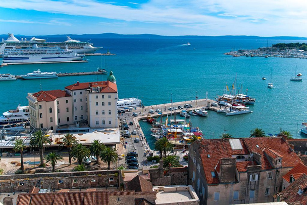View of the harbor in Split with passenger ship  - Photo, Image