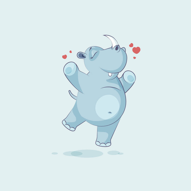 Illustration isolated emoji character cartoon rhinoceros jumping for joy, happy sticker emoticon - Vector, Image