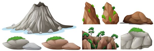 Természet elemei, sziklák és a hegyek - Vektor, kép