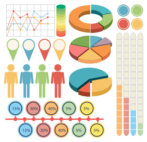 Infográfico com pessoas e gráficos em quatro cores
 - Vetor, Imagem
