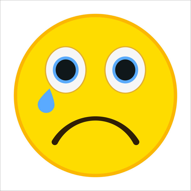 Emoticono llorón con grandes ojos y lágrimas en estilo plano de moda. Ilustración triste vector emoji
. - Vector, Imagen