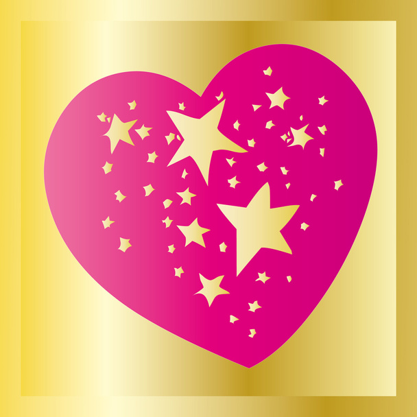 Stars in heart on gold - Vector, Image
