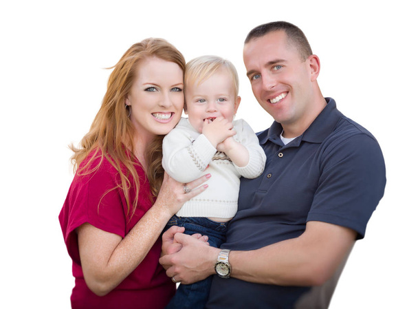 junge militärische Eltern und Kind auf weiß - Foto, Bild