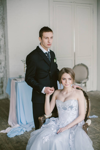 The beautiful newly-married couple. Bridal fashion. - Fotó, kép