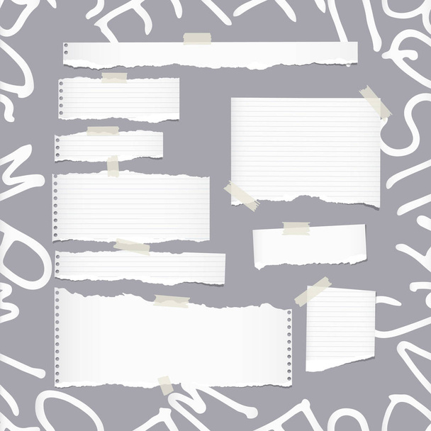 Nota blanca rasgada, cuaderno, hojas de papel de copybook, tiras en el patrón creado de letras del alfabeto
 - Vector, imagen