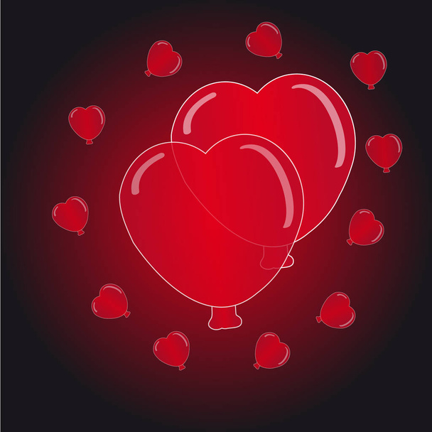 Herzen Ballon auf schwarz-rotem Hintergrund - Vektor, Bild