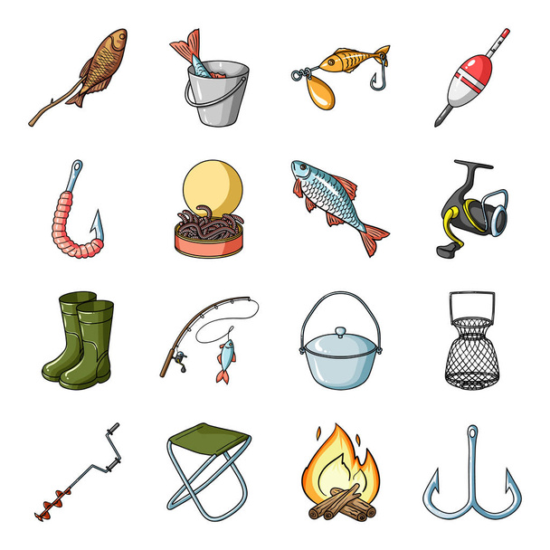 Fishing set icons in cartoon style. Big collection of fishing vector symbol stock illustration - Vetor, Imagem
