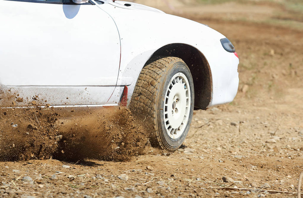 Rally car turning in track - Photo, Image