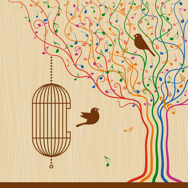 Birdcage On The Musical Tree - Vector, Image