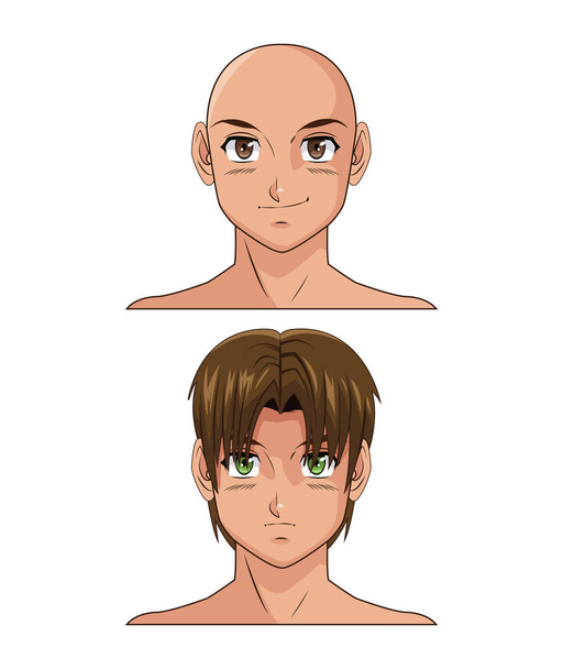 két arc anime férfi rajzfilm - Vektor, kép