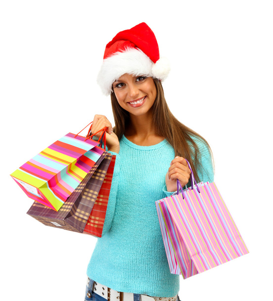beautiful young woman with shopping bags, isolated on white - Foto, immagini