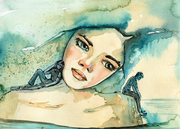 Watercolor portrait of a woman. - Photo, Image
