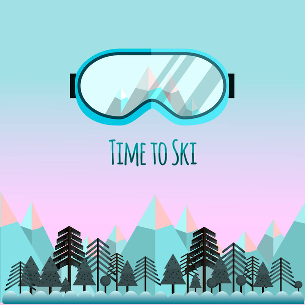 スキーをする時間。山の反射のサングラス. - ベクター画像
