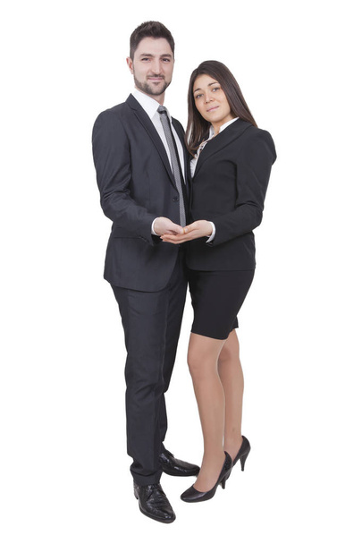 Businesswoman and businessman holding something in their hands - Foto, imagen