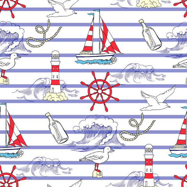 Nautical seamless pattern - Vector, Imagen