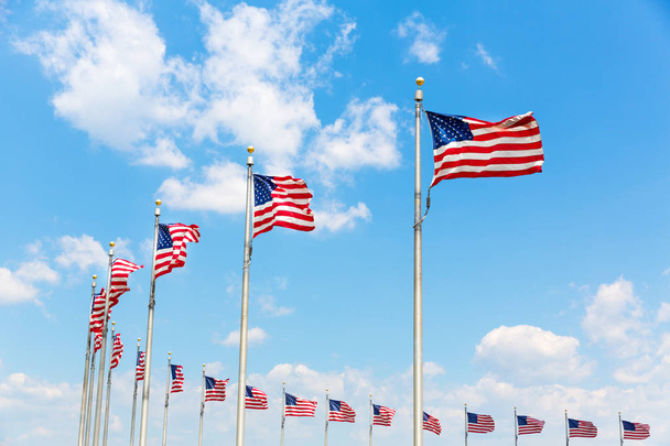Circular row of waving American flags - Foto, immagini