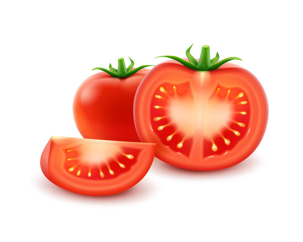 Διάνυσμα μεγάλα ώριμα κόκκινο φρέσκα κομμένα ολόκληρη ντομάτα εσωτερικη απομονωμένη σε λευκό φόντο - Διάνυσμα, εικόνα