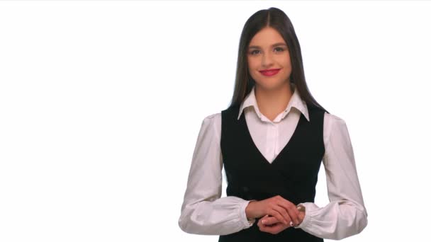 Flying Kiss Lips by Young Beautiful Woman, White Background - Metraje, vídeo