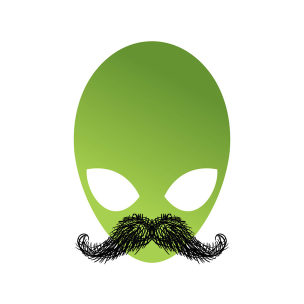 OVNI hipster com bigode. Cabeça alienígena isolada. Humanoide verde f
 - Vetor, Imagem
