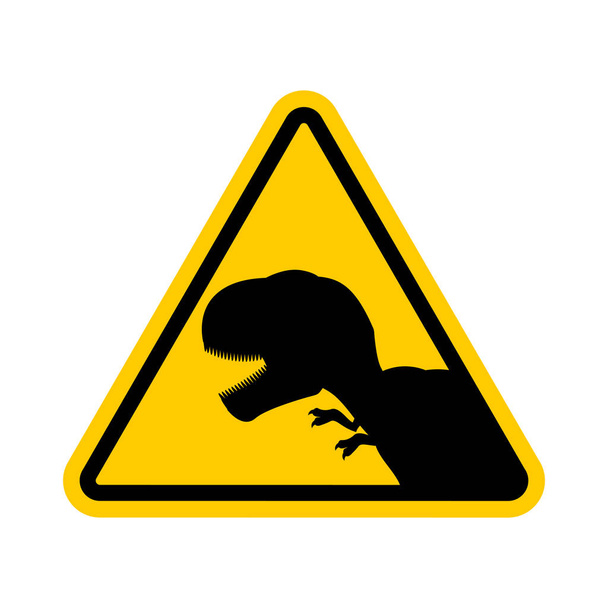 Attention dinosaur. Dangers of yellow road sign. Prehistoric pre - Vector, Image