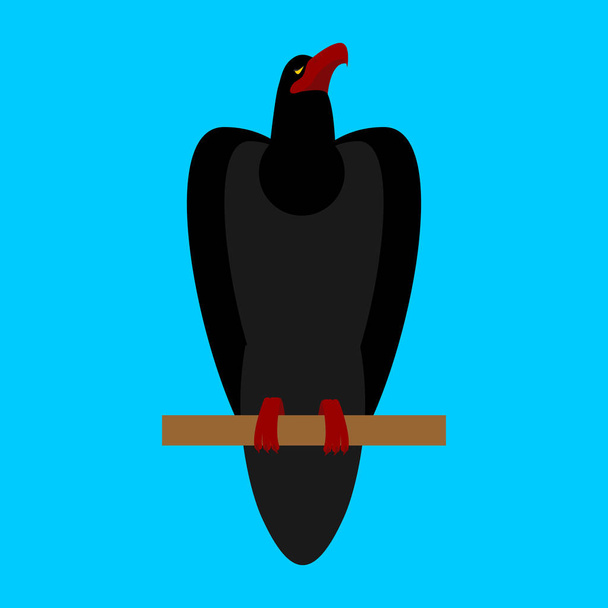 Черный ворон изолирован. Большая птица на синем фоне
 - Вектор,изображение