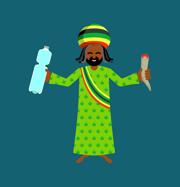 Jah Deus para Rastafarian. Chapéu Rasta e deredy. Garrafa de água a
 - Vetor, Imagem