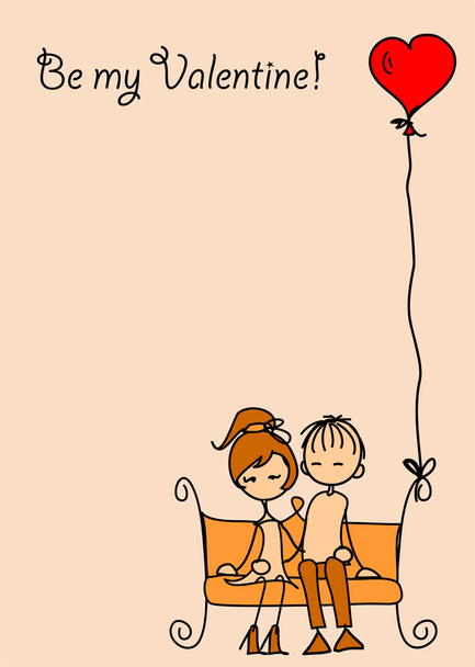 Valentine doodle boy and girl, background, card - Wektor, obraz
