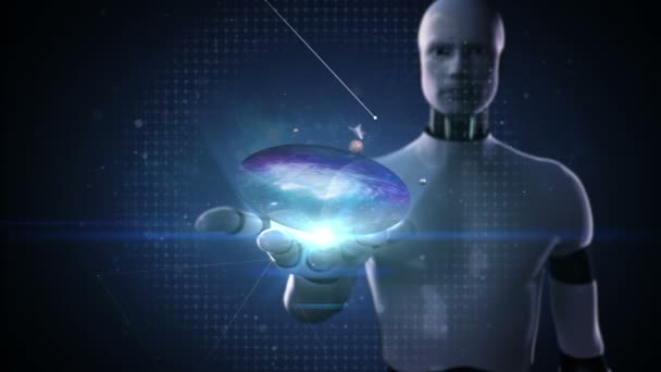 Robot cyborg nyitott tenyér, Földtan laboratóriumi, bolygó, csillagászat - Felvétel, videó