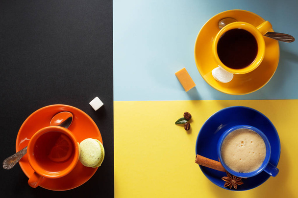 cup of coffee, tea and cacao - 写真・画像