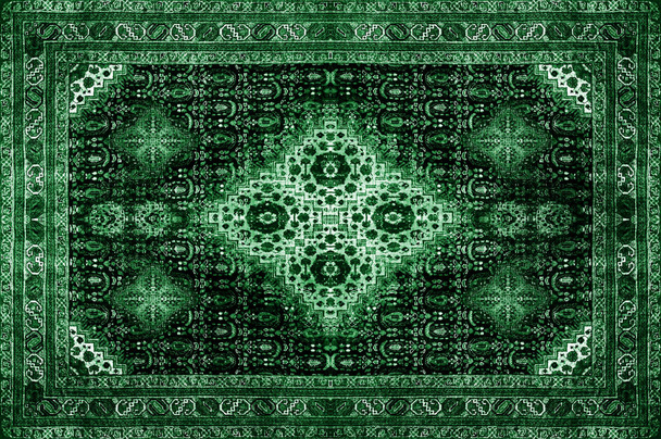 Perzisch tapijt textuur, abstract ornament. Rhombus mandala patroon, Midden-Oosten traditionele stof textuur. Turquoise groen blauw grijs bruin Limoen geel violet goud afgezwakt, handig als achtergrond - Foto, afbeelding