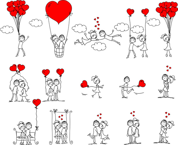 Valentine doodle jongen en meisje, vector - Vector, afbeelding