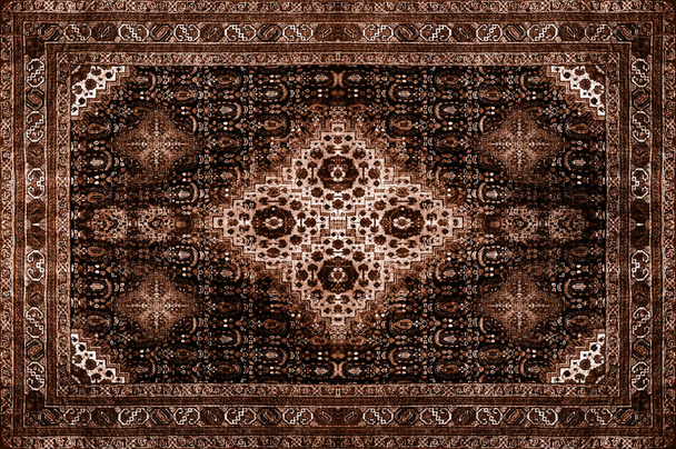 Perzsa szőnyeg textúra, absztrakt dísz. Rhombus mandala mintával, közel-keleti hagyományos szövet szerkezete. Piros barna narancssárga barna mész sárga lila rózsaszín lila arany tónusú, hasznos, mint háttér - Fotó, kép