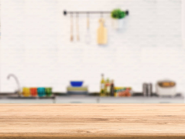 деревянный стол с кухонным фоном
 - Фото, изображение