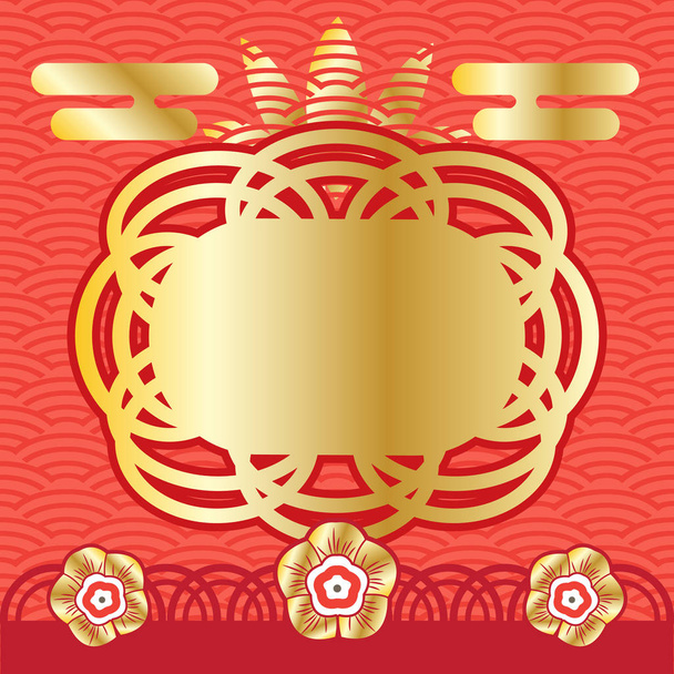 伝統的な金の装飾、鶏、象形文字の翻訳とタイガーホリデーグリーティングカードの赤い背景の中国の旧正月の2022 。中国の装飾、ギフトカードベクトルイラスト。お祝いカード、ポスター、ウェブバナーフレームブランク - ベクター画像