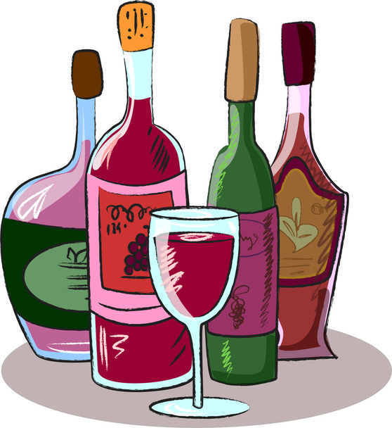 Coleção de vetores de garrafas de vinho e um copo
 - Vetor, Imagem