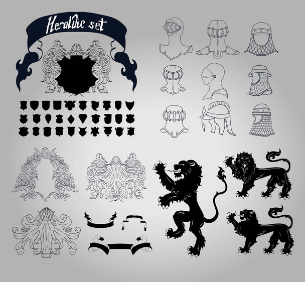 Vector Heraldic Set : shields lions helmets - Vector, Image