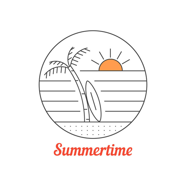 summertime icon with thin line beach - Wektor, obraz