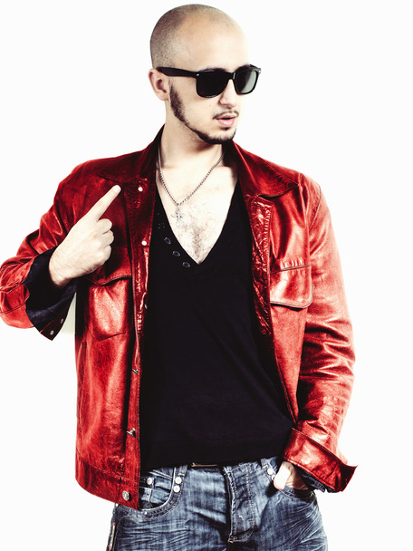 Man in a red leather jacket - Фото, изображение