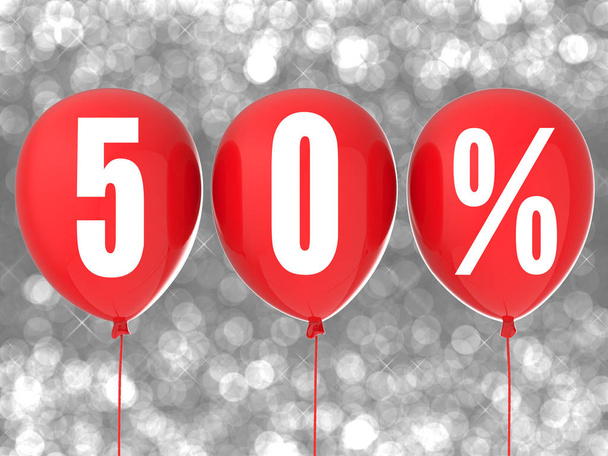 50% segno di vendita su palloncini rossi
 - Foto, immagini
